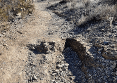 Image shows an eroded natural surface along the Cactus Forest Trail.