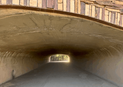 Image shows a pedestrian underpass that allows hikers to avoid road traffic.