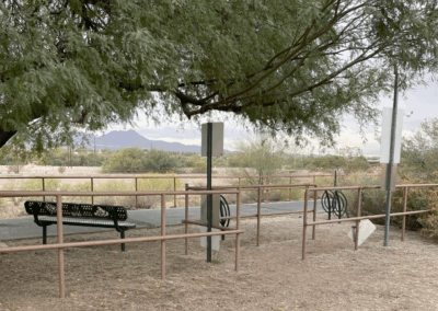 Image shows a wetland trail intersecting with the Huckleberry bike path for an extended hike along the Santa Cruz River.