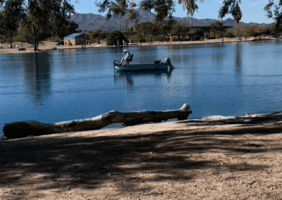 Image shows fishermen in Silverbell Lake during a morning float.