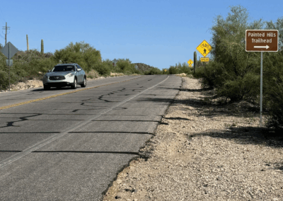 Image of a directional sign next to a road.