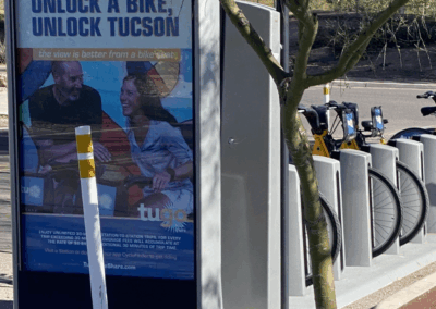 Image of a bike rental advertisement at Reid Park.